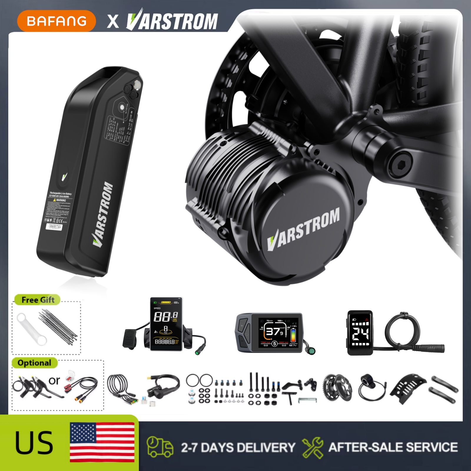 Side Hung Mid Drive Motor Kit - Tongsheng TSDZ2B 500W、TSDZ8 750W、TSDZ16 ミッドドライブモーター（BB 68-73mm対応、48V）。電動自転車用リチウムバッテリー変換キット。Hailong